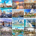 Алмазная вышивка, мост, городская мозаика, здание, мозаика, стразы, живописный декор для детской комнаты