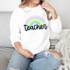 Свитшот Радужный в стиле ретро для учеников, милый пуловер с круглым вырезом для преподавания, рождественский подарок