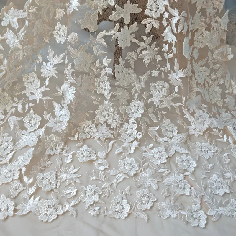 Незамкнутая белая Цветочная вышивка абрикосовая сетчатая ткань для свадебного