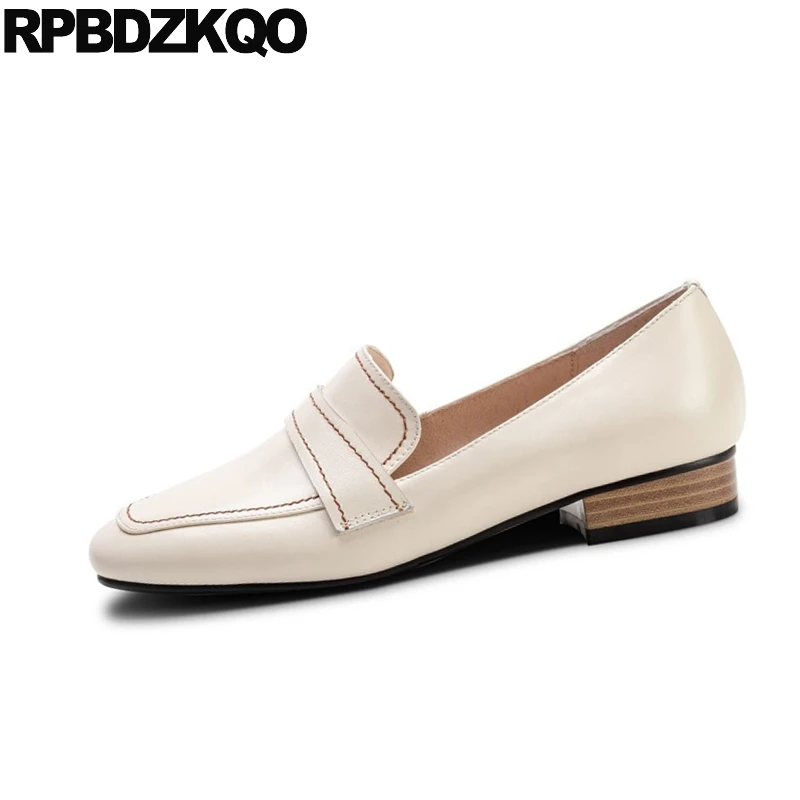 Женские дизайнерские туфли из натуральной кожи бежевые туфли-лодочки на толстом