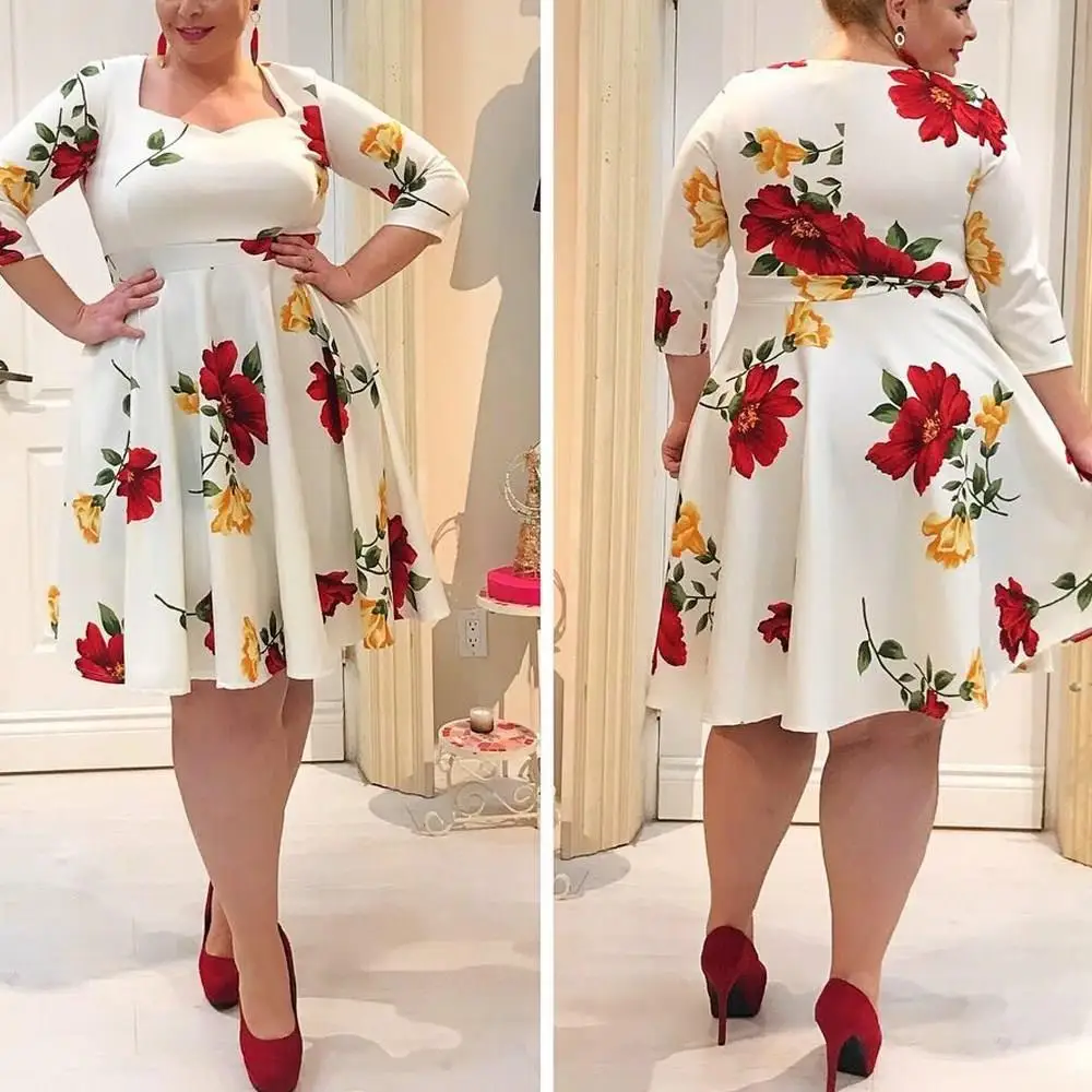 Женское платье трапециевидной формы размера плюс с цветочным принтом и