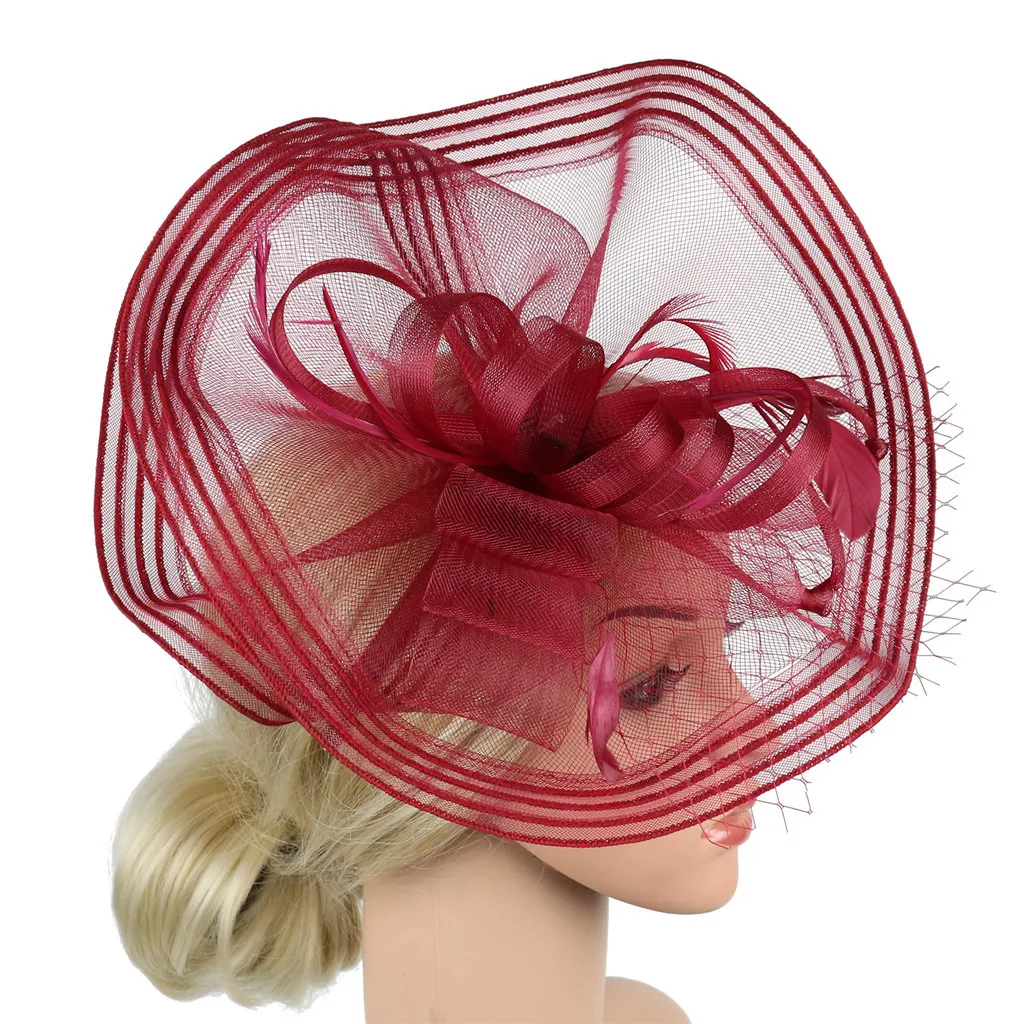 Женский зажим для волос Большая Элегантная шляпка с цветами и перьями аксессуар