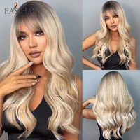 easihair long wavy blonde ombre synthetic wigs with bangs womens blonde highlighted wigs platinum heat resistant cosplay wig