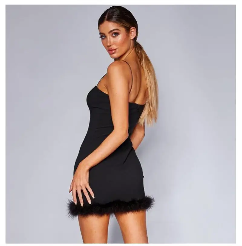 

Raisevern Sexy Dresses Women Mini Dress Faux Fur Patchwork Short Dresses Bodycon Slim Party Dress Vestido Drop Shipping
