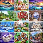 Набор для алмазной живописи 5D, дельфин, тигр, животные, мозаика сделай сам, пейзаж, цветок, круглая Алмазная вышивка, стразы, домашний декор