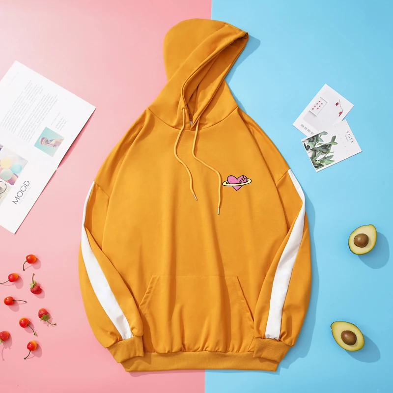 

Autumn Spring New Harajuku Hoodies Sweatshirt Women Loose Contrast Color Patchwork Kawaii Planet Love Heart Print Sudaderas Tops