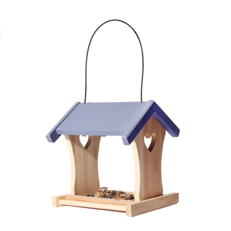 

H051 Bird Feeder Wild Bird Feeders with Roof Hanging Bird Wooden House Easy Filling Natural Wood Decoration for Garden Yard