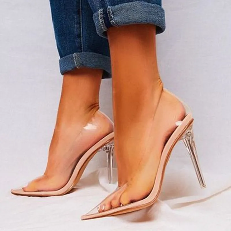 

Туфли-лодочки женские прозрачные с острым носком, туфли-лодочки на шпильке, с кристаллами, туфли-желе, лето