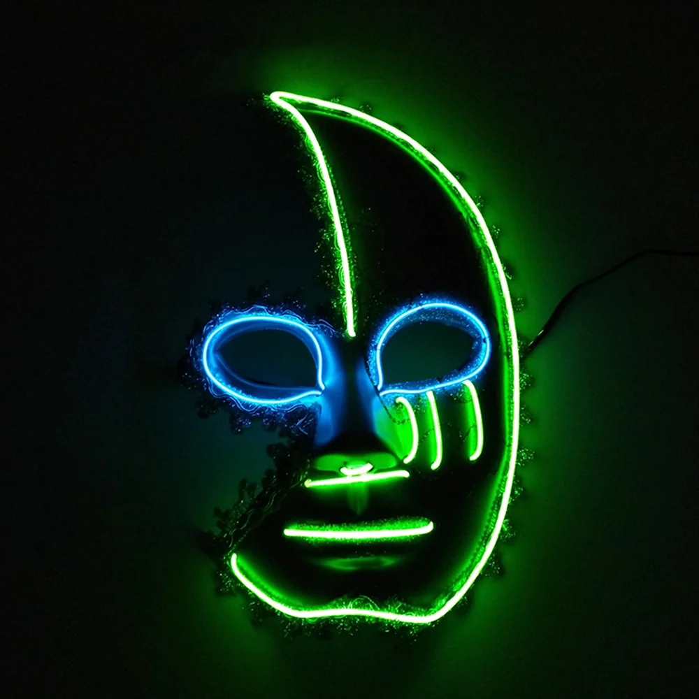 Светящаяся полулунная светодиодная маска товары для Хэллоуина Маскарадная EL Wire