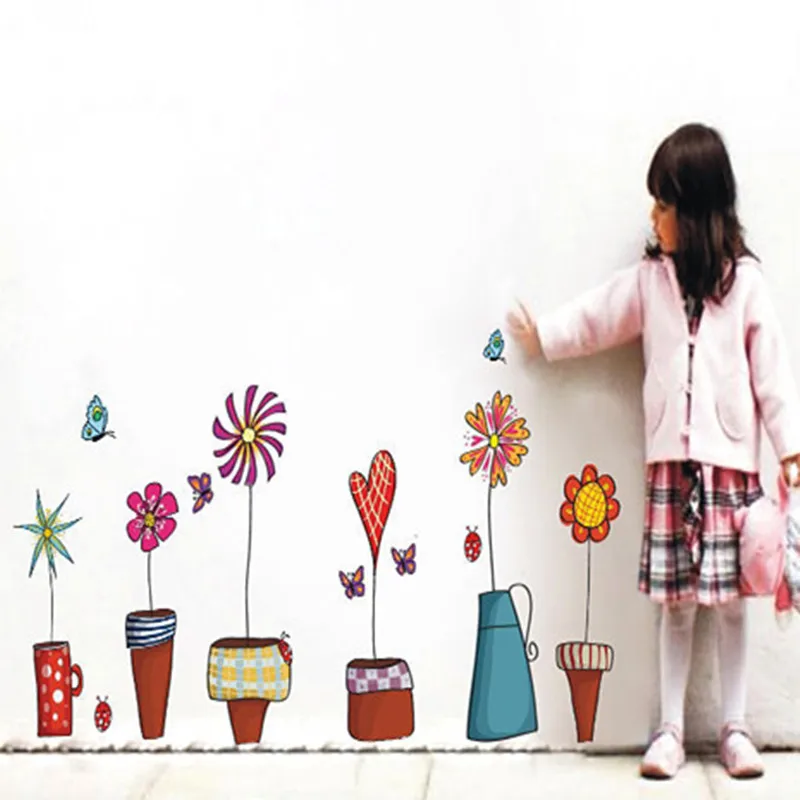 QT-0054 DIY Cartoon Flower Butterfly Wall Sticker Wallpapers Mural Waterproof Bedroom Stickers Home Decor Removable | Дом и сад