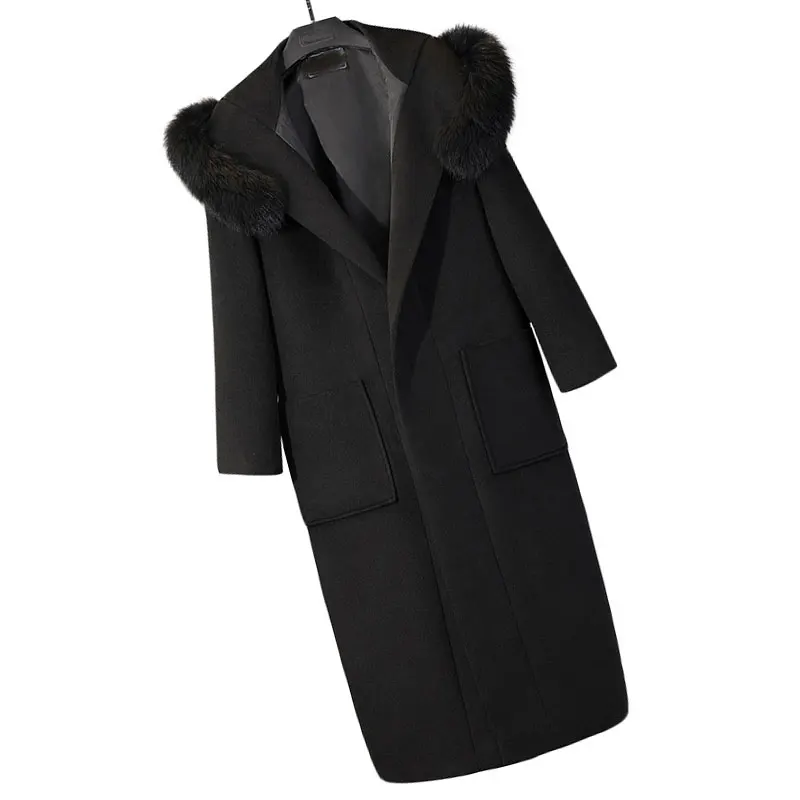 

2019 winter women new woolen coat 2XL fashion straight single-breasted slim slimming lapel wool woolen coat long coat Female