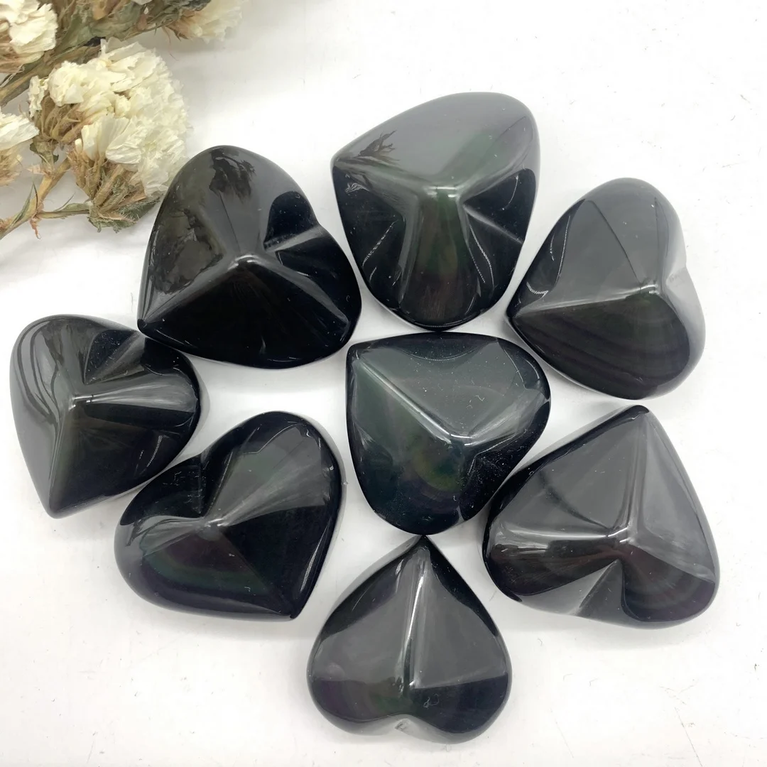 

Большой Размеры естественный цветной черный обсидиан любящее камень в форме сердца с украшением в виде кристаллов подарок исцеления Decoraction...