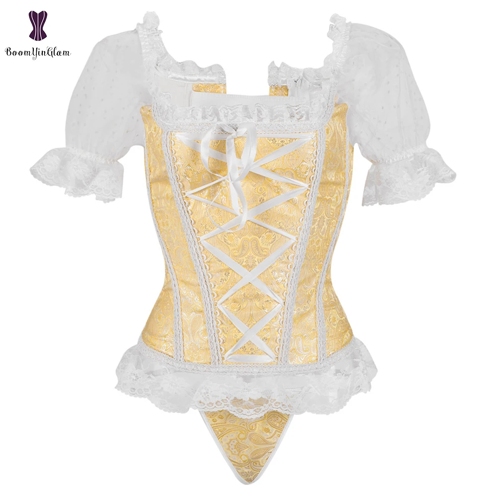 Женский кружевной корсет принцессы прозрачный бюстье с коротким рукавом и