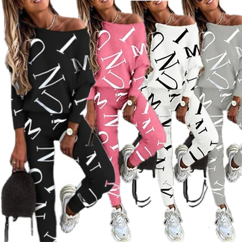 

Spring Sportswear 2-Piece Set Women's Letter Printed Long Sleeved Pants Sweatshirt Sweatpants Jogging Pants Sweatpants Set