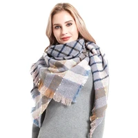 2020 new winter triangular scarf women winter head scarf knitted wool plaid shawl warm and thick pashmina tassel female scarf