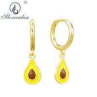 slovecabin 925 sterling silver avocado dangle drop earrings enamel piercing clip on earrings for women fashion jewelry 2021