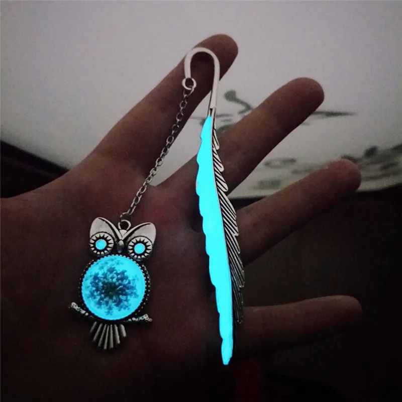 

1pc Luminous Glow In The Dark Silver Copper Feather Shape Owl Bookmarks Creative Gift Cute School Supplies Bookmarks For Books