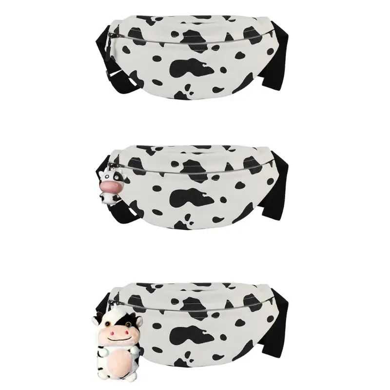 

Women Cartoon Cow Print Waist Bag Fanny Pack Pouch Canvas Sport Belt Hip Chest Crossbody Shoulder Purse