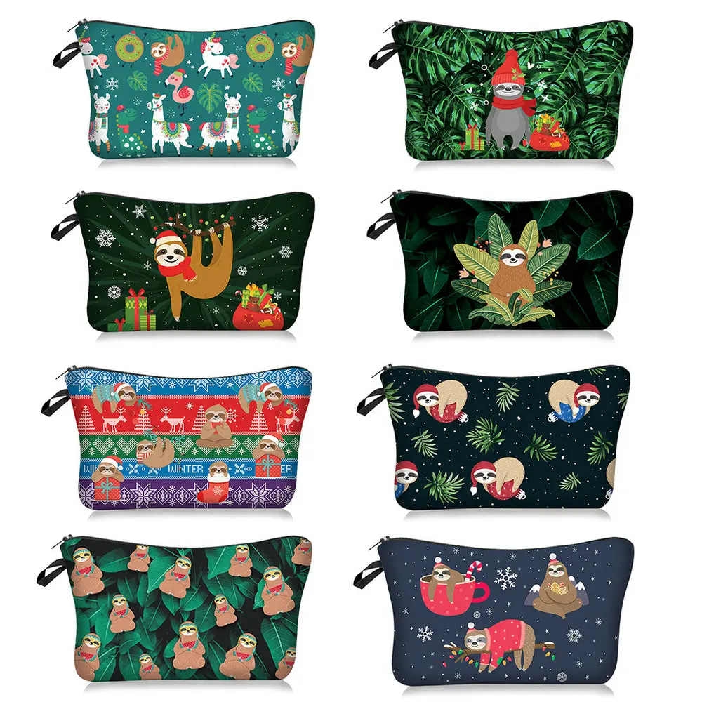 

Christmas Sloth Series Pattern Cosmetic Storage Bag Makeup Organizers Zipper Bags Portable Wash Bag Travel Handbag