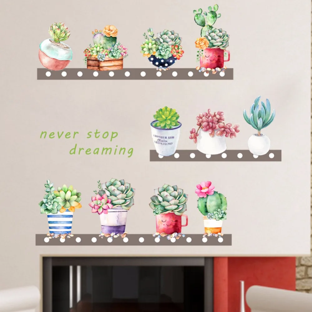 

X Succulents Cactus Pot Plant flowers DIY Wall Sticker Living room Nursery Sofa Background Wall Mural Art Vinyl Removable Poster