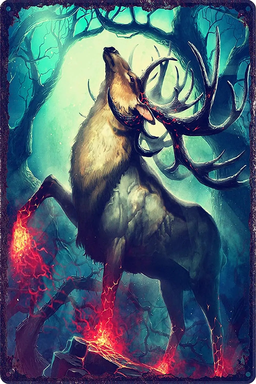 

Tin Sign Rustic Tin Metal Sign Animal flame deer Metal Posters Retro Tin Signs For Home Bar Pub Club Man Cave Wall Decor-20x30cm