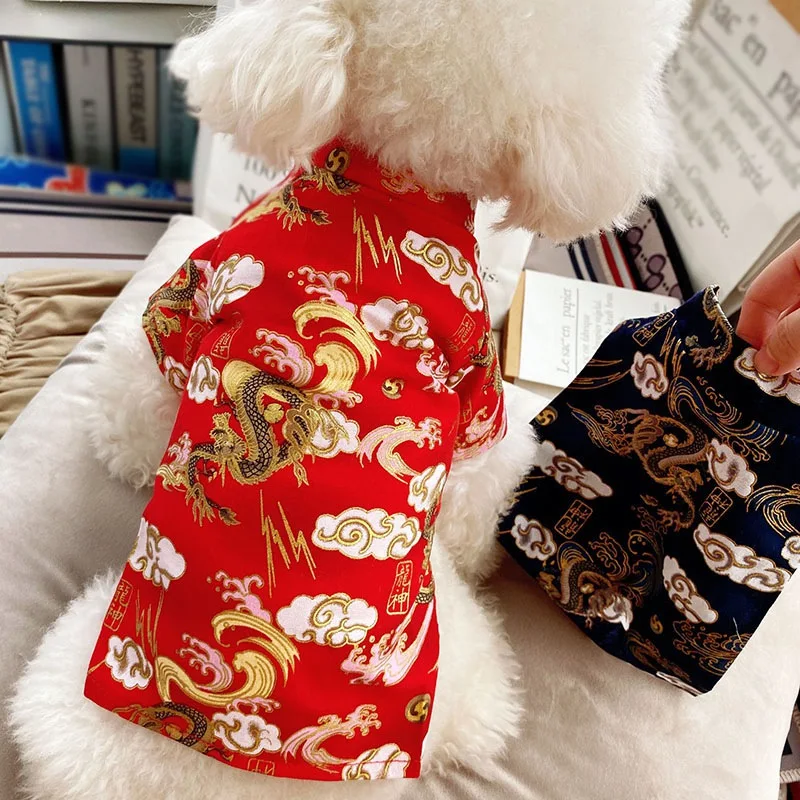 Winter Warm Dog Jacket Pet Puppy Chinese Styles Embroidery Clothes New Year Costume Jackets Chinoiserie New Year Dog Clothes