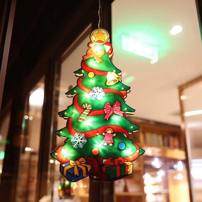 Luces LED de decoraci&oacute;n navide&ntilde;a, con forma de alce, mu&ntilde;eco de nieve, Pap&aacute; Noel, ventosa para ventana, A&ntilde;o Nuevo, Navidad, vacaciones, decoraci&oacute;n del hogar-3