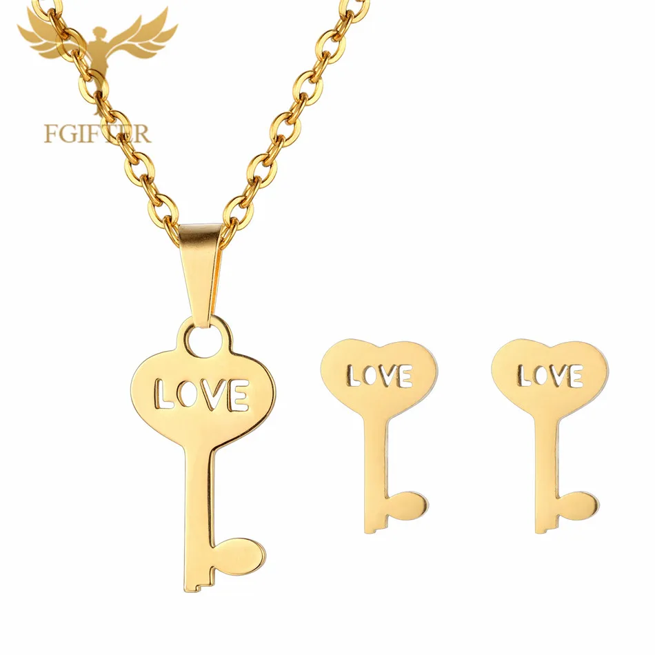 

Women's Necklace Stud Earrings Jewelry Set Golden Key Love Lover Necklace Men's Women's Romantic Anniversary Gift