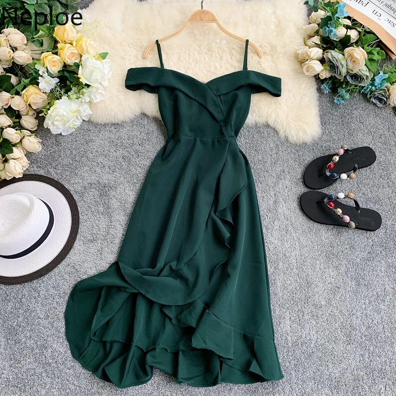 Женское платье без рукавов Neploe однотонное с v образным вырезом и асимметричными