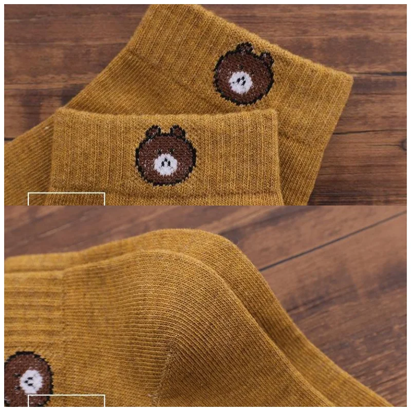 

5 Pairs = 10 Pieces of New Women's Socks Japanese Bear Cotton Socks Ladies Cute Cartoon Pattern Trendy Socks Ins Short Socks