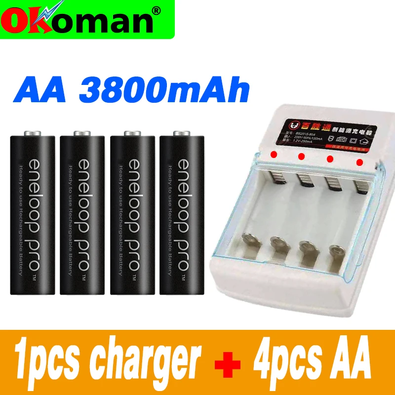 4 шт. Оригинальная батарея Pro AA 3800mAh 1 2 V Ni MH камера игрушка фонарик перезаряжаемые