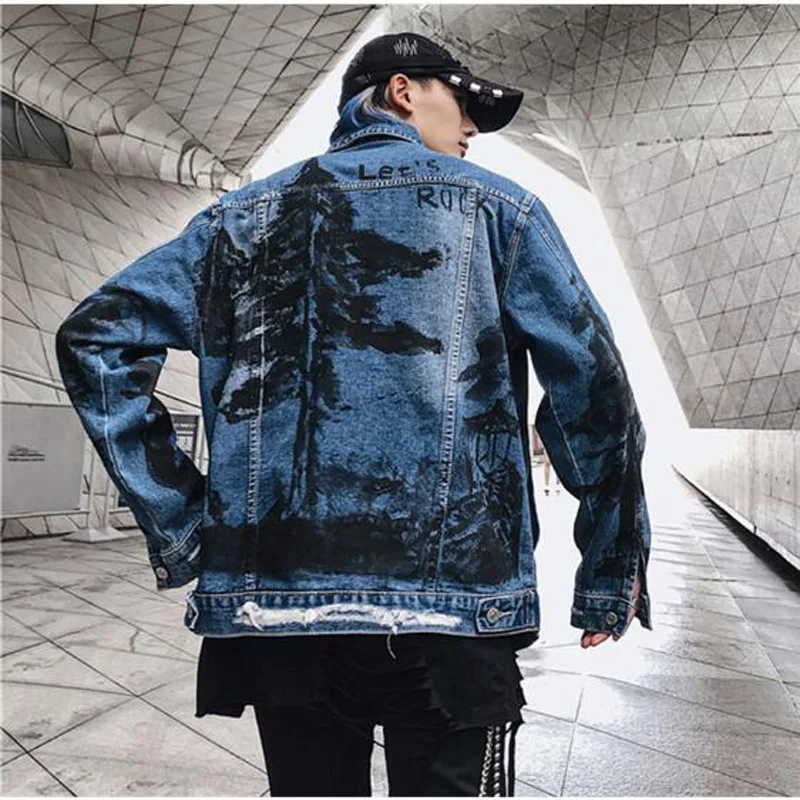 Мужская джинсовая куртка с принтом кокосовой пальмы повседневная хлопковая в
