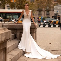 mermaid wedding dresses sexy backless appliques beads lace satin bridal gowns african wedding gowns