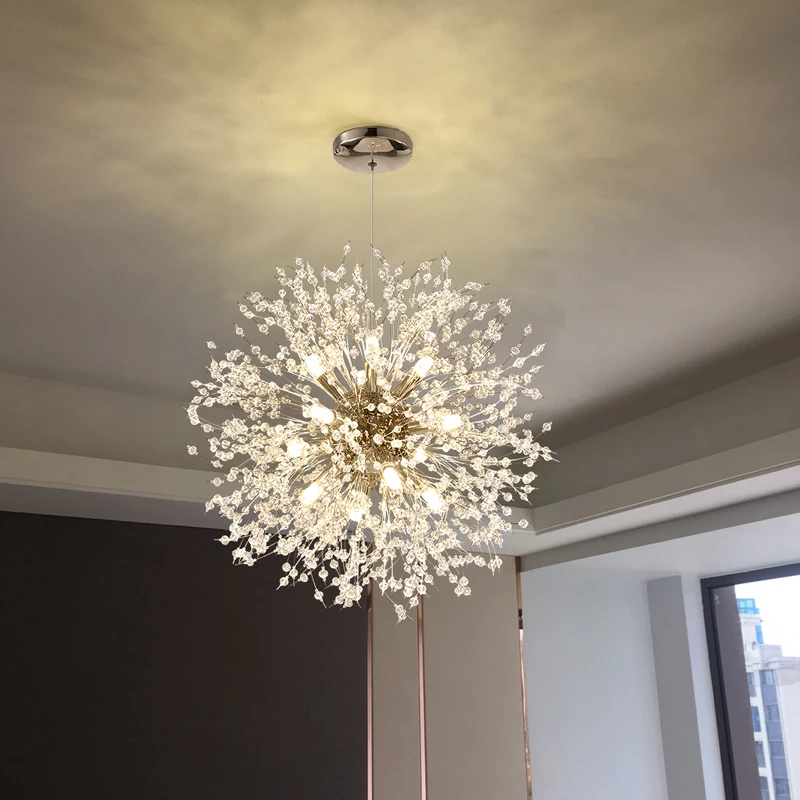 

Modern Crystal Chandelier Pendant Lamp Kitchen Island Dining Room Loft Hanging Light Post Dandelion Crystal LED Lighting Fixture