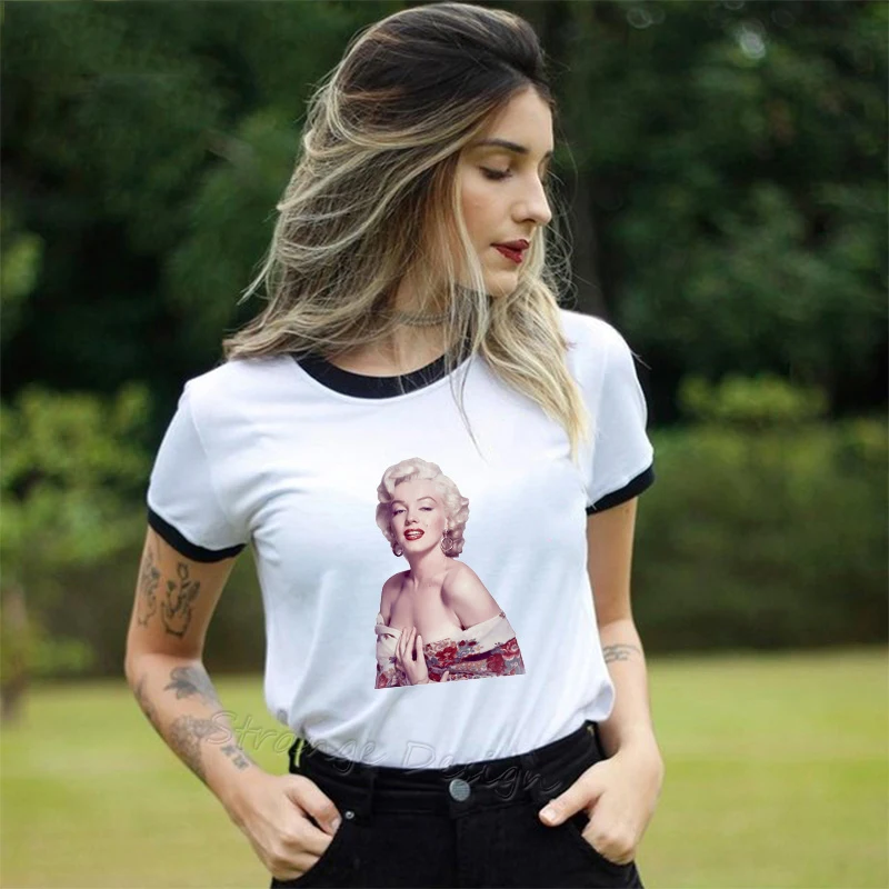 

Harajuku Vintage Marilyn Monroe Women's Shirt Retro Classic Print T-shirts for Women Aesthetic Tumblr Clothes Female Streetwear