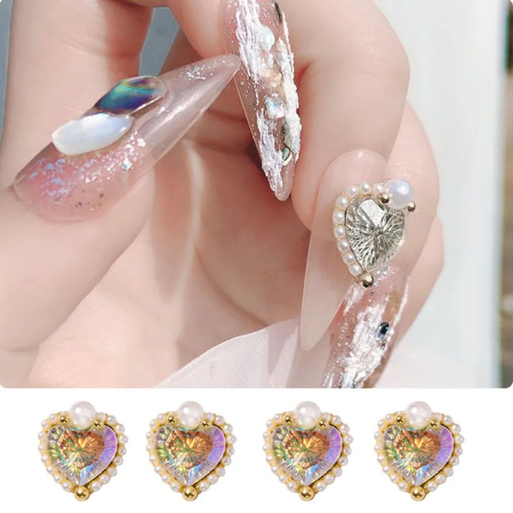 Новое украшение для ногтей в виде красного сердца с тисненым жемчугом ювелирные