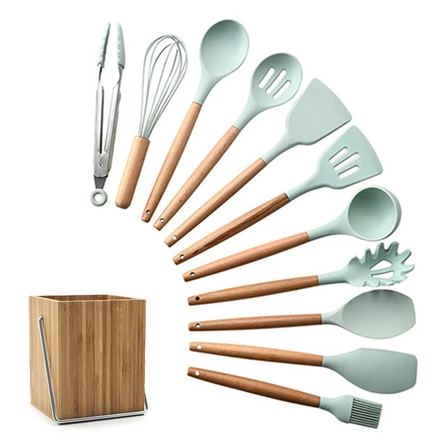 12-pcs kitchen set В виде бабочек, новинка, 12/13 шт. Кухня посуда набор силиконовых металлическая кулинарная лопатка инструменты с коробка для хранения с деревянной ручкой с антипригарным покрытием шпатель Кухня инструменты - Цвет: 12-pcs kitchen set