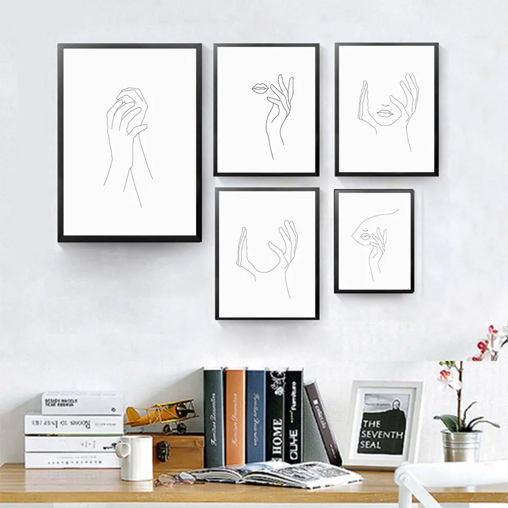 

Nordic Poster Canvas Minimalist Abstract Line Drawing Face On Hand Painting Art Print Wall Picture For Living Bedroom Home Decor