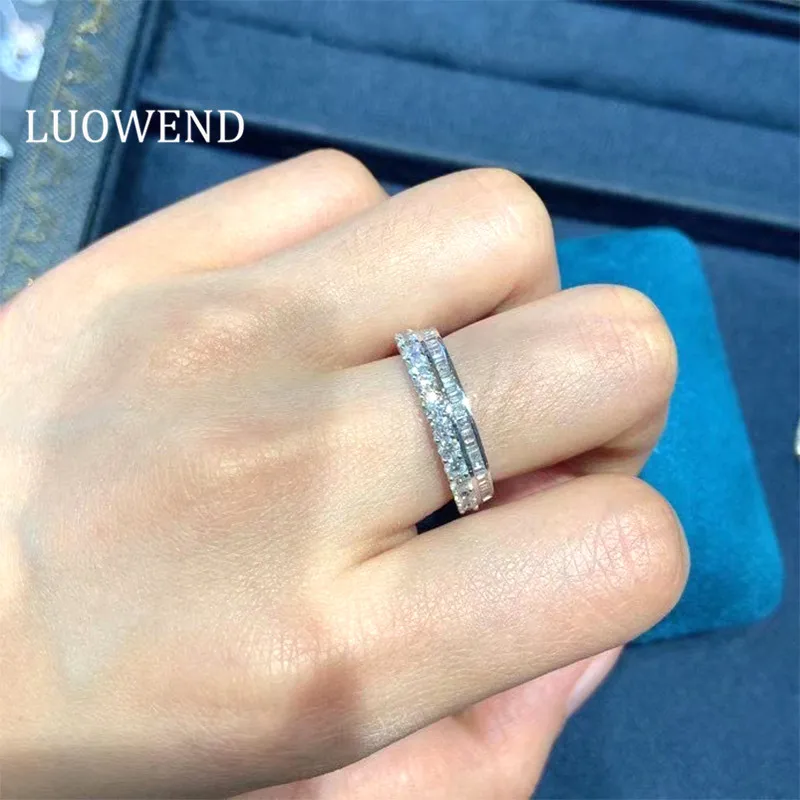 

LUOWEND 18K Solid White Gold (AU750) Wedding Ring 1.2 CT Gold Rings Luxury Real Natural Diamond Ring for Women Engagement