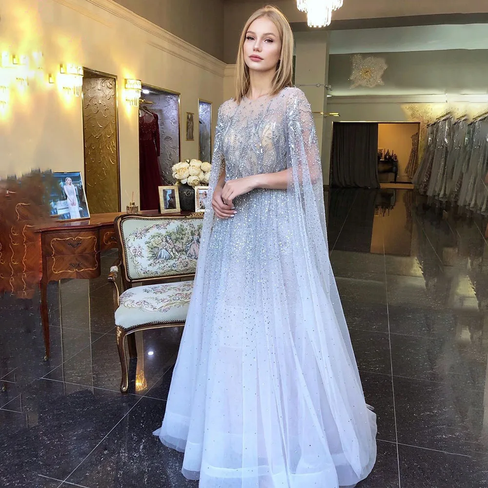 

2021 Elegant Evening Dresses For Women Long Sleeves O-Neck A-Line Luxury Formal Wedding Party Gowns Vestido De Fiesta De Boda