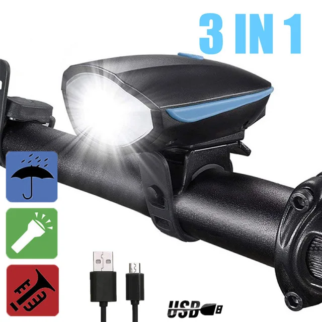 Велосипедный звонок Anpro с USB зарядкой многофункциональный Ультраяркий