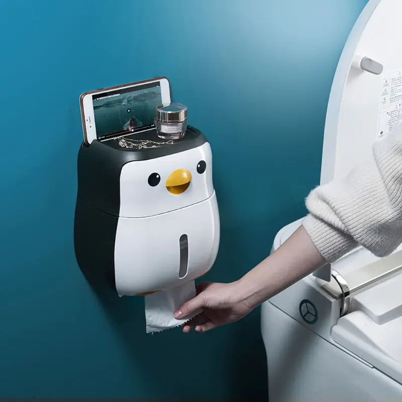 Cute Penguin Paper Container Toilet Holder Wall Mounted Tissue Box Shelf | Дом и сад