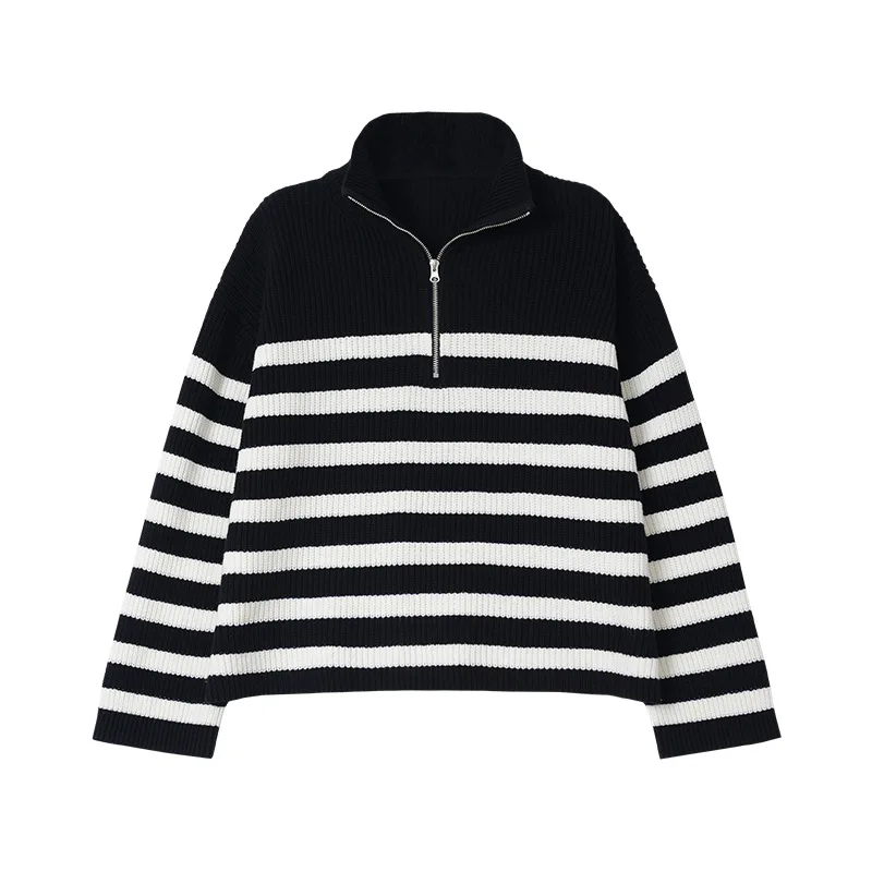 

2021 Women Sweater Half-zip Lapel Sweater Fasionable and Vintage