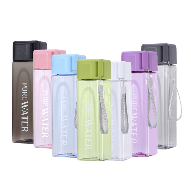 Портативная пластиковая квадратная Матовая бутылка для воды 480 мл прозрачная