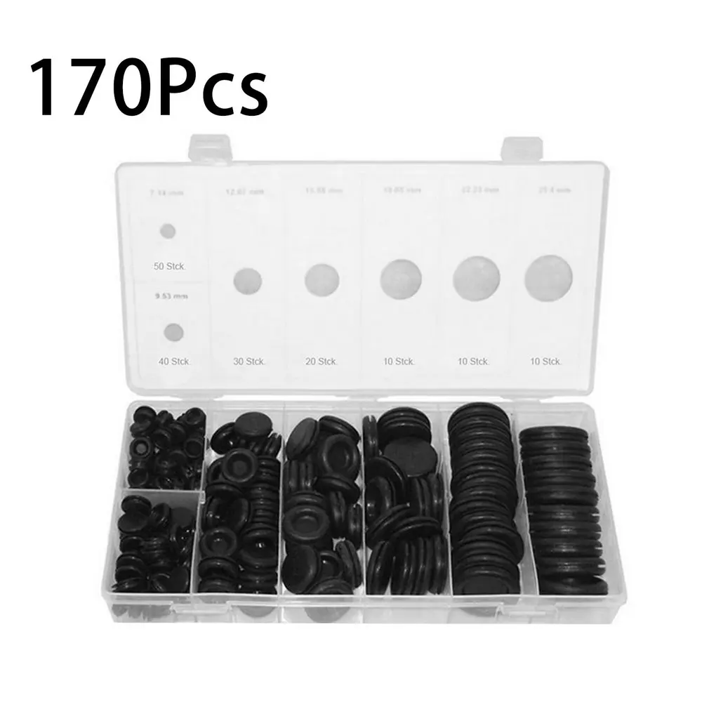 

170Pcs Rubber Grommet Assortment Contain 7 Popular Sizes Firewall Hole Plug Set Electrical Wire Gasket Kit For Car