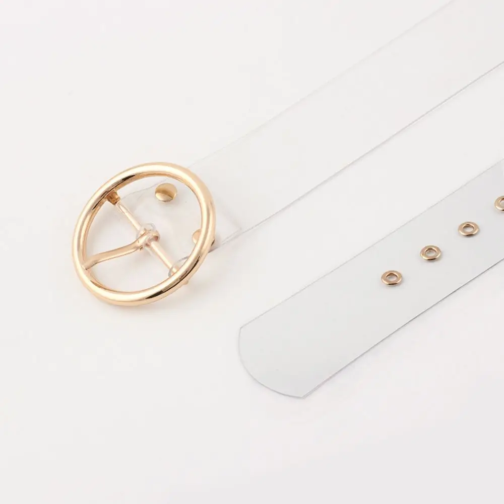 Round buckle gold Горячие женские в форме сердца регулируемые ремни круг сладкий милый женский пояс-кушак Пояс прозрачные ремни для брюк джинсы - Цвет: Round buckle gold