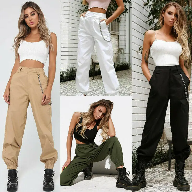 Женские повседневные брюки карго однотонные свободные длинные спортивные в