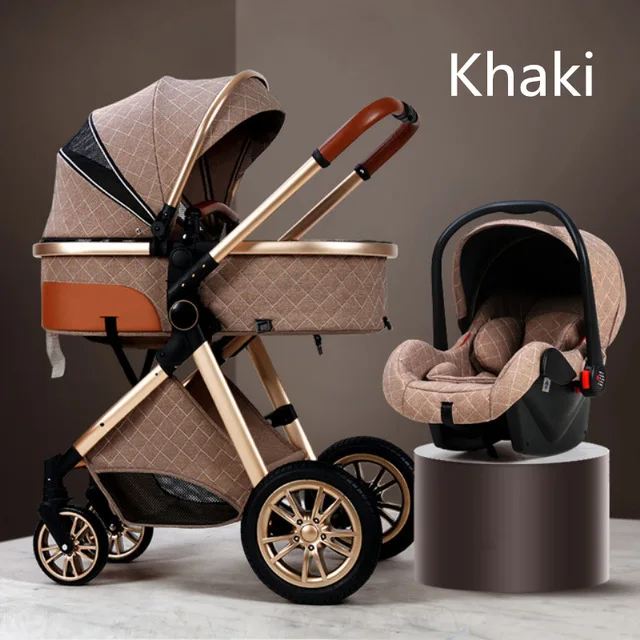 

3 in 1 Baby Stroller Royal Luxury Leather Aluminum Frame High Landscape Folding Kinderwagen Pram with Gifts Baby Carriage