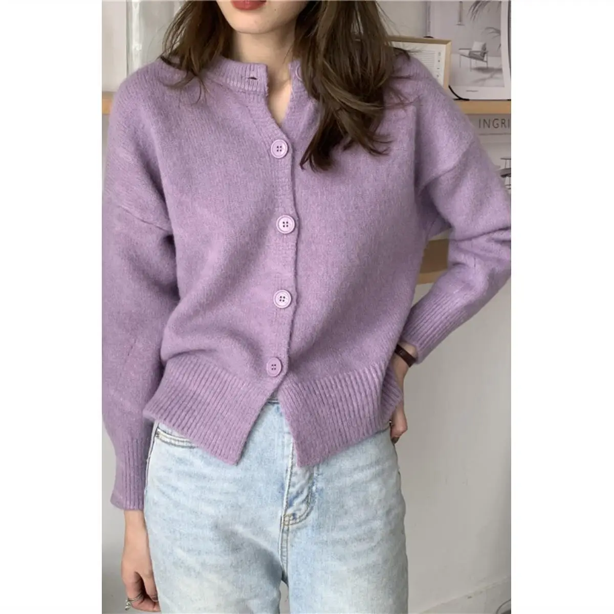 2021 Women Autumn Winter New Loose O-neck Cardigan Coats Female Solid Color Knitted Jackets Ladies Warm Sweater Overcoats P281 |