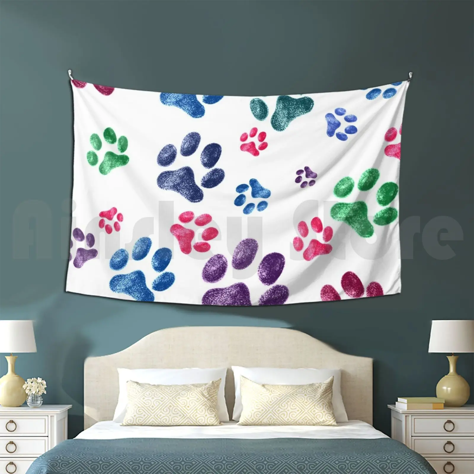 

Pawprints Tapestry Living Room Bedroom Paw Paw Paws Footprints Dogs Dog Puppy Puppies Rainbow Dog Paw Puppy